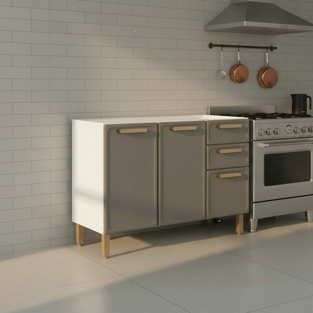 Balcão de Cozinha em Aço com 3 Portas 2 Gavetas Essência Bertolini
