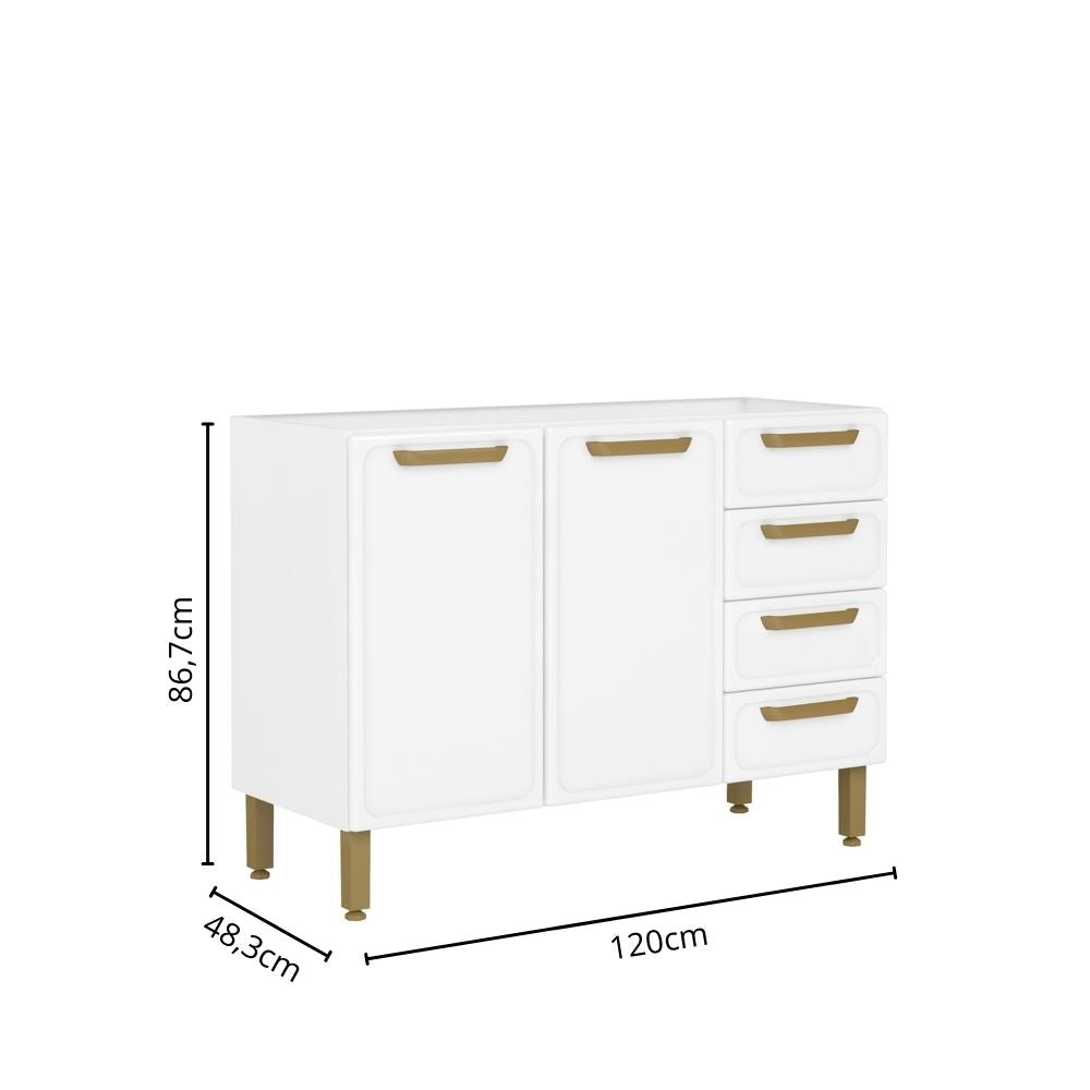 Balcão de Cozinha em Aço sem Pia com 2 Portas e 4 Gavetas Bella Bertolini