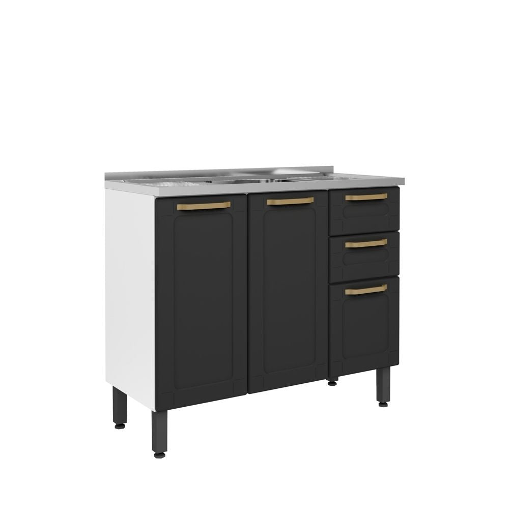 Balcão de Aço com Pia 3 Portas 2 Gavetas Colors Bertolini