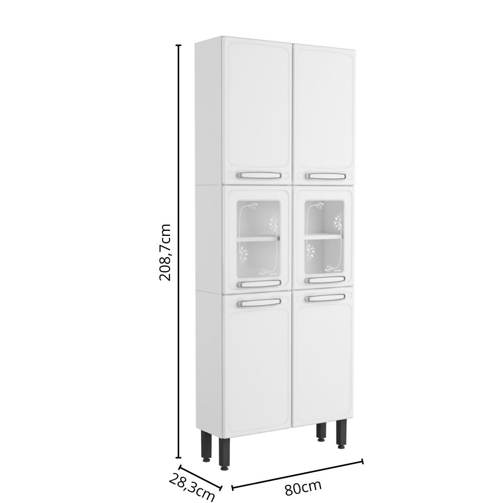 Armário de Cozinha em Aço 6 Portas 2 Vidros Evidence Bertolini
