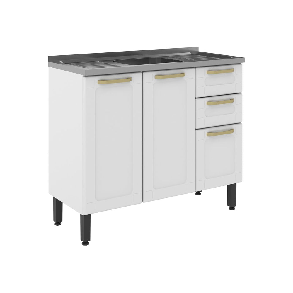 Balcão de Aço com Pia 3 Portas 2 Gavetas Colors Bertolini