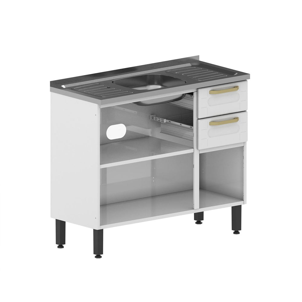 Balcão de Aço com Pia 3 Portas 2 Gavetas Colors Bertolini