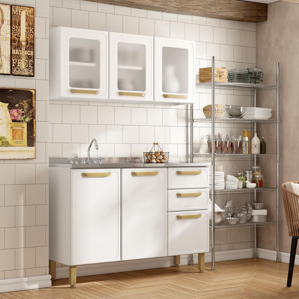 Cozinha Compacta em Aço com Pia 2 Gavetas Bella Bertolini