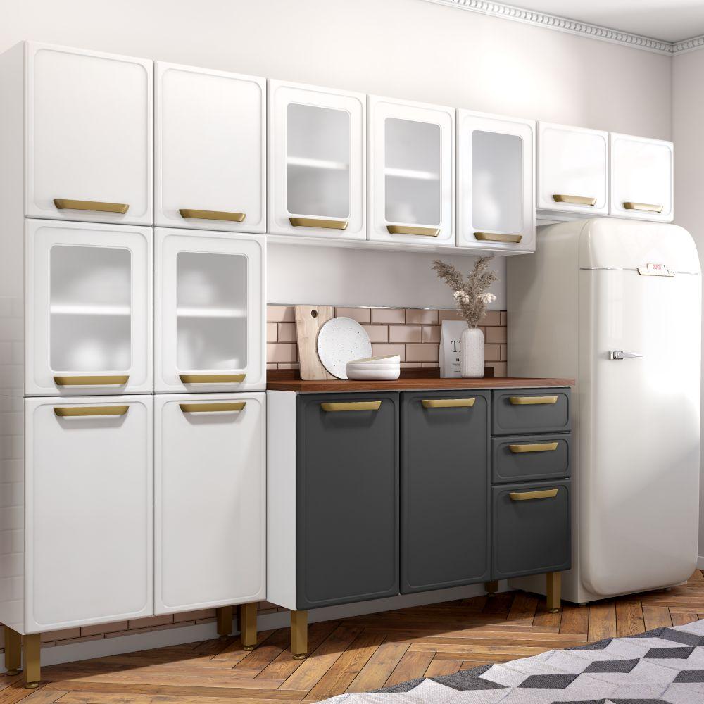 Cozinha Completa em Aço com Portas em Vidro Bella Bertolini